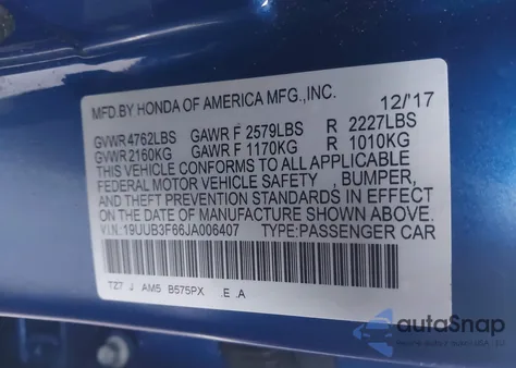 2018 Acura Tlx Tech A-Spec Pkgs from USA, damaged, VIN 19UUB3F66JA006407